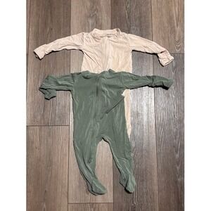 Wildbird Baby Pajamas Footed Sleepers 3-6 Months Set of 2 Sage Green Tan